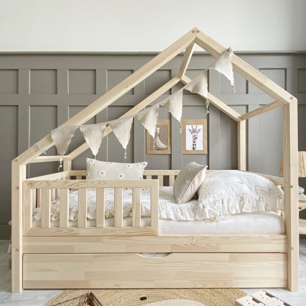 Hausbett Letto CC 90x200 Plus mit Stand. Schublade x2 + Rausfallschutz 2/3 | NaturHolz Frau Neubauer